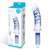 11 Inch Realistic Double Ended Glass Dildo With Handle - Blue/clear