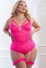 2 Pc Sheer Lace Teddy - Queen - Glossy Pink