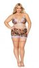 Leopard Bralette With Garter Skirt and G-String - Queen Size - Leopard