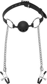 Hinder Breathable Silicone Ball Gag With Nipple Clamps