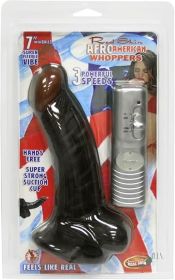 All American Whopper Vibrating Dong, Balls 7 Inches Brown