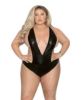 Liquid Look Chain Back Open Crotch Teddy - Queen Size - Black