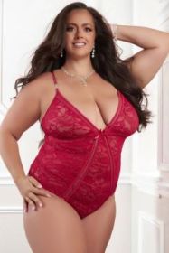 Dramatic Lace Teddy - Tango Red - QS