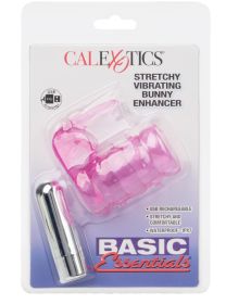Basic Essentials Stretchy Vibrating Bunny Enhancer - Pink Rechargeable