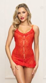 Two Piece Chemise Set - One Size - Red