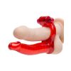 Double Penetrator C Ring With Bendable Dildo Red