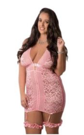 3 Pc. Lace Up Dress - Sweet Pink - Queen Size