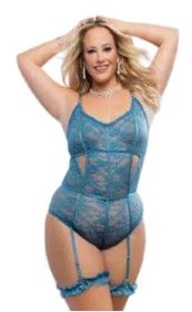 2 Pc Slip-in-Sheer Teddy w/ Snap Crotch - Queen - Crystal Sea