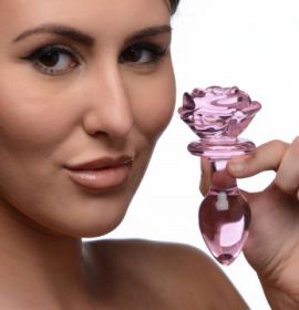 Pink Rose Glass Anal Plug - Small