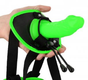 Glow in the Dark Bonded Leather Strap on With Silicone Dildo 5.7 Inch
