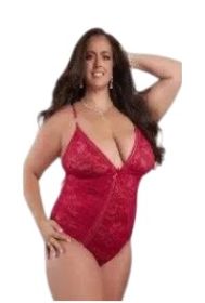 Dramatic Lace Teddy - Tango Red - QS