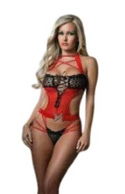 1 Pc Essence of Glamour Teddy - One Size - Black/red