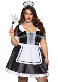 Plus Classic French Maid Costume- 1X/2X Black / White
