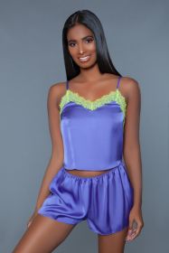 2031 Callie Satin Set (Color:: Purple/Neon Yellow, BLK: 1X)