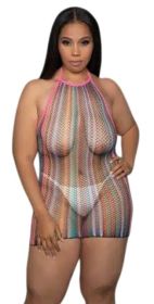 BWB42 Rainbow Halter Minidress (BLK: Q, Color:: Rainbow)